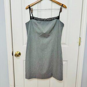 ASTR THE LABEL GREY WITH BLACK LACE TRIM MINI SLIP DRESS